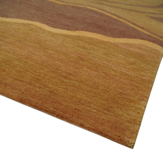 Traditional Handloom Brown , Rust and Olive 5x8 ft Bedroom, Living Room Rug , Wool  Area Rug AAOC558
