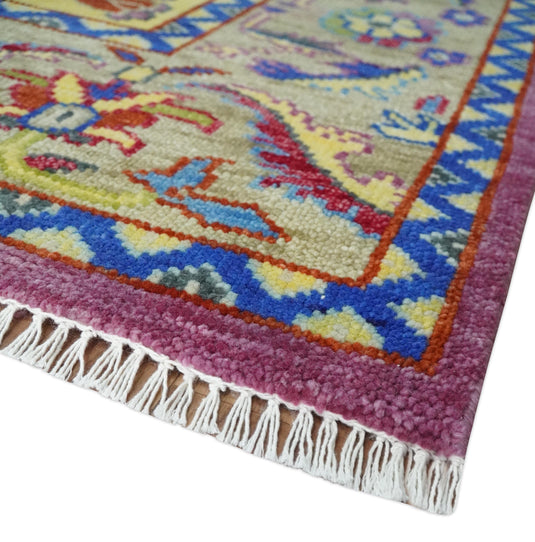 Hand Knotted Heriz Serapi Rug Purple, Mustard and Blue Multi Size Ideal for Living, Bedroom, and Dining Room