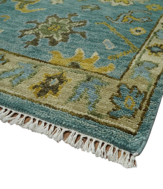 Blue and Moss Green Vintage Persian Hand Knotted, Antique Oushak 5x8, 6x9, 8x10, 9x12, 10x14, 12x15 Wool Rug, Living Room | CP815S