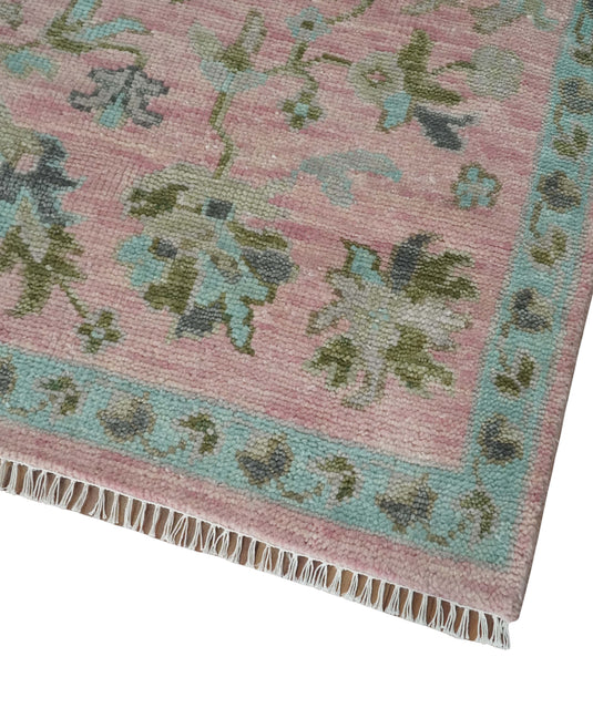 Hand Knotted Oushak Rug Pink and Aqua Multi Size Ideal for Living, Bedroom, and Dining Rooms |CP1712