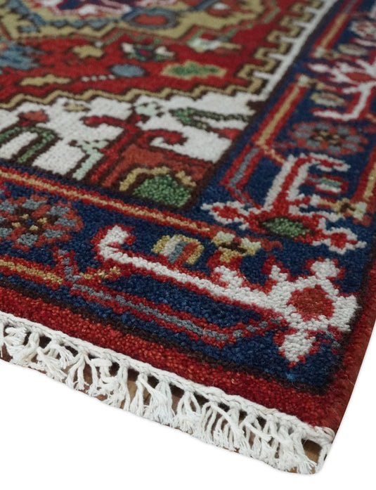 Hand Knotted Heriz Serapi Rug Rust , Ivory and Blue 2.6x12 ft Ideal for Living, Bedroom, and Dining Rooms | CP19152612