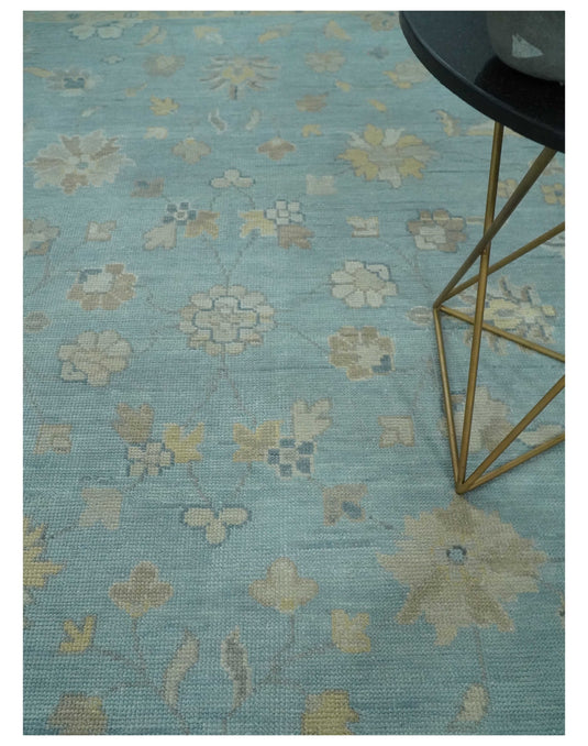 Traditional Floral Hand Knotted Light Blue And Beige 8x10 ft Bedroom, Living Room Rug Wool Area Rug