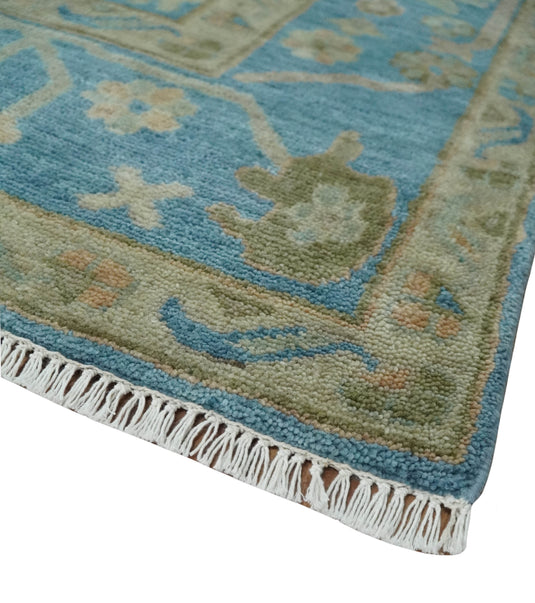 Blue and Beige Hand knotted Traditional Oushak Multi Size wool Area Rug