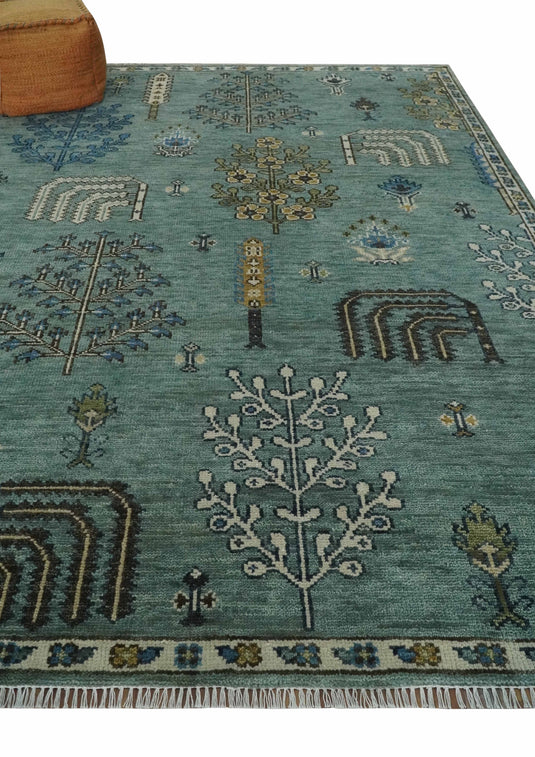 Green Traditional Turkish Hand knotted Tree of life Multi Size wool Area Rug