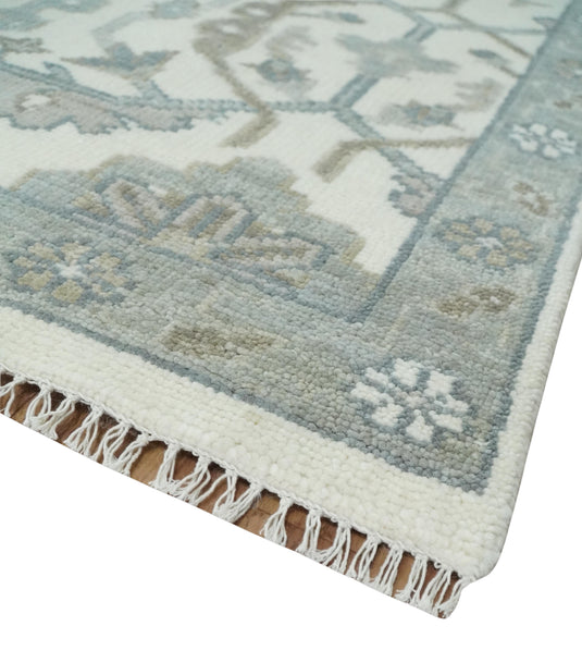 Ivory and Charcoal Hand knotted Oriental Oushak 9x12 wool Area Rug