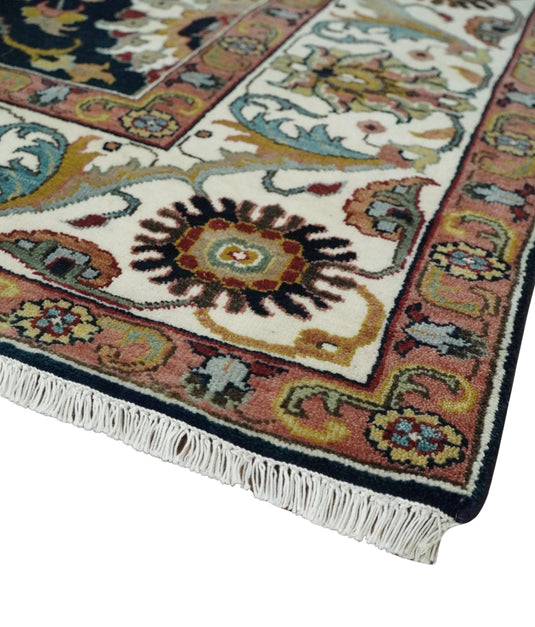 Black and Ivory Hand knotted Premium look Traditional Floral 8x10 wool Area Rug