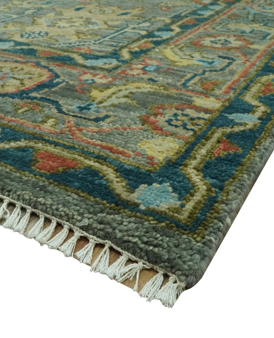 Hand Knotted Green, Gray, Teal And Rust Traditional Oushak Wool Rug 8x10 ft Ideal for Living, Bedroom And Dining Rooms