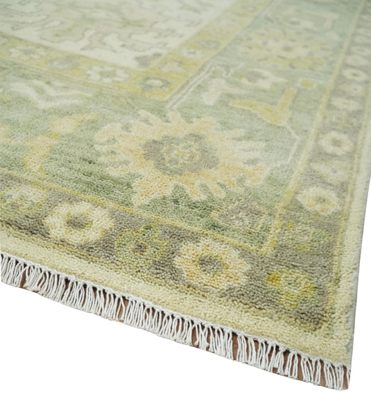 Traditional Hand knotted Ivory and Olive Oushak Multi Size wool Area Rug