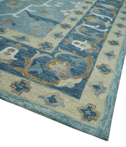 Custom Made Oriental Blue, Beige, Brown And Ivory Hand Tufted Wool Area Rug