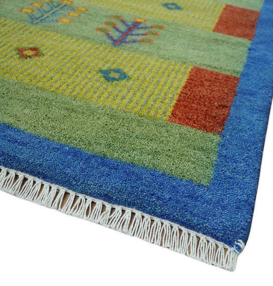 Animal and Tree Life Hand Knotted Traditional Gabbeh Rug Green, Blue and Rust Multi Size Ideal for Living, Bedroom, and Dining Rooms | CP1767