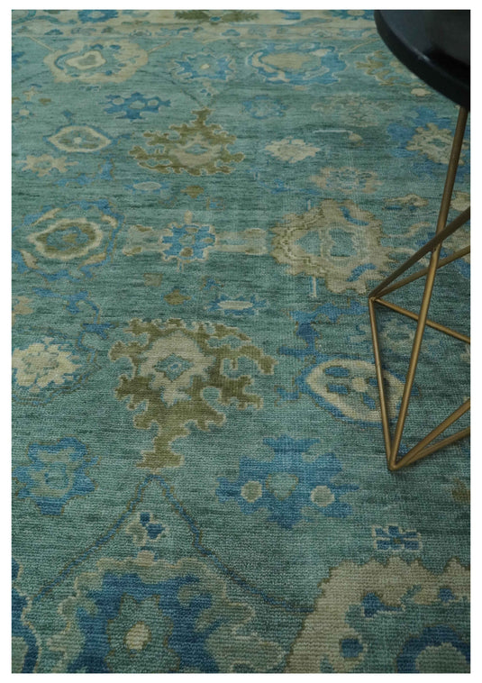 Hand Knotted Oushak Rug Blue, Beige and Green Multi Size Ideal for Living, Bedroom, and Dining Room