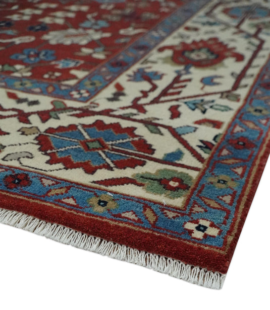 Traditional Oriental Oushak Hand knotted Red and Ivory 8x10 and 9x12 ft Bedroom, Living Room Rug ,wool Area Rug