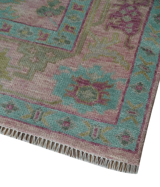 Hand Knotted Vibrant Oriental Oushak Rug Pink and Aqua Multi Size Ideal for Living, Bedroom, and Dining Rooms | CP1711