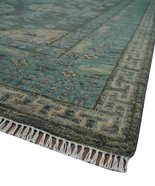 Hand Knotted Oushak Rug Charcoal, Aqua and Beige Multi Size Ideal for Living, Bedroom, and Dining Rooms |CP1713