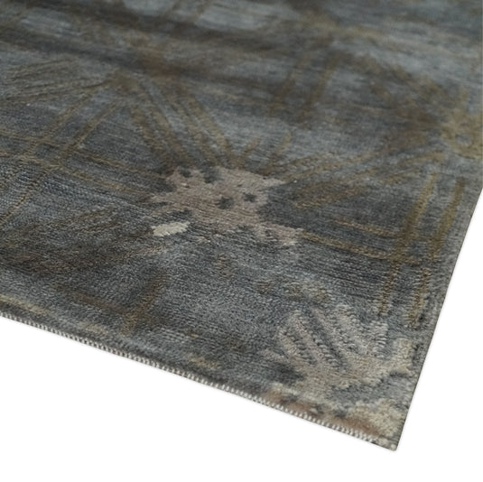 Modern Geometrical Hand knotted Gray, Charcoal and Beige 6x9 ft Bedroom, Living Room Rug Viscose Area Rug