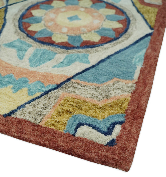 Custom Made Moroccan Trellis Pattern Multicolor Hand Tufted Wool Area Rug