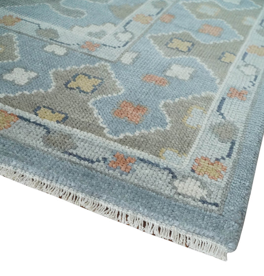 Turkish Oushak Gray, Beige, Blue And Ivory Hand Knotted 8x10 ft Bedroom, Living Room Rug Wool Area Rug