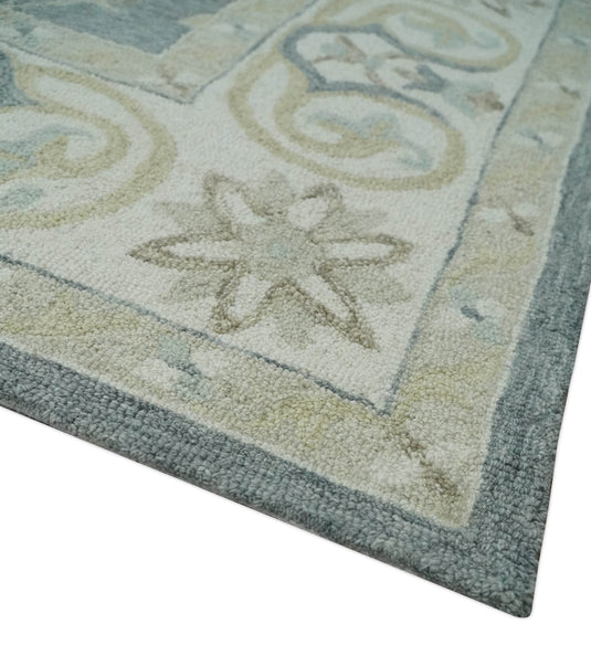 Custom Made Oriental Floral Gray, Silver, Ivory And Beige Hand Tufted wool Area Rug