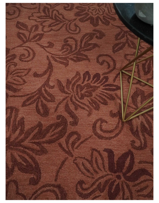 Custom Made Floral Pattern Brown Hand Tufted  Wool Area Rug