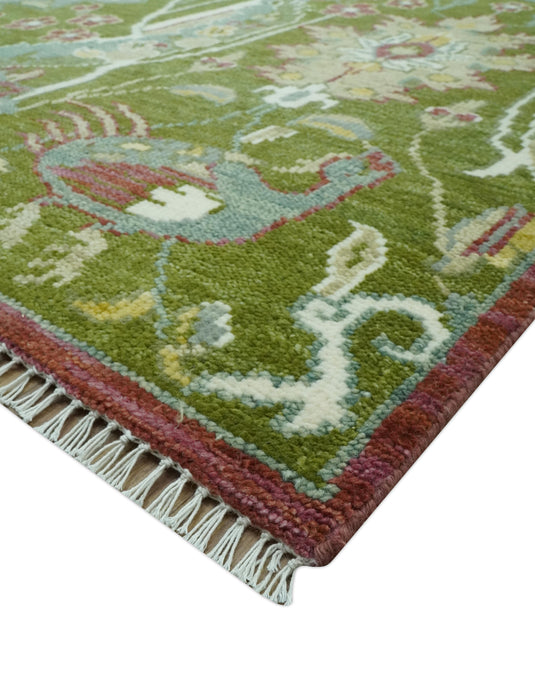 Hand Knotted Green Peacock Motifs Wool Rug 9x12 ft Ideal for Living, Bedroom And Dining Rooms