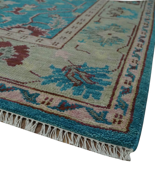 Hand Knotted Oriental Oushak Rug Blue, Pink and Light Green Multi Size Ideal for Living, Bedroom, and Dining Rooms | CP1714