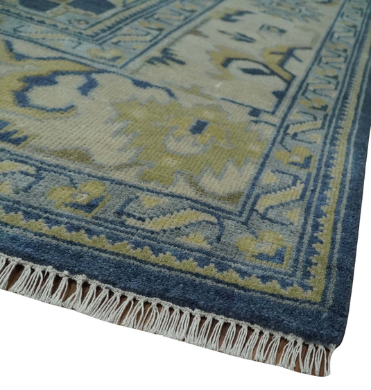 Traditional Oriental Oushak Hand knotted Blue and Beige 9x12 wool Area Rug