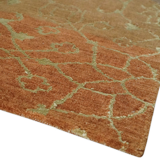 Traditional Handloom Brown , Rust and Olive 5x8 ft Bedroom, Living Room Rug , Art Silk  Area Rug AAOC458