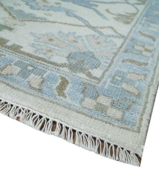 Hand Knotted Traditional Oriental Oushak Rug Ivory and Beige Multi Size Ideal for Living, Bedroom, and Dining Room