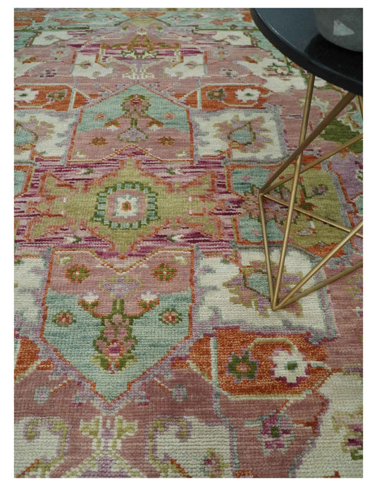 HandKnotted Heriz Rug Pink and Ivory Ideal for Living, Bedroom, and Dining Rooms 5x8, 6x9, 8x10, 9x12 and 10x14 Wool Rug