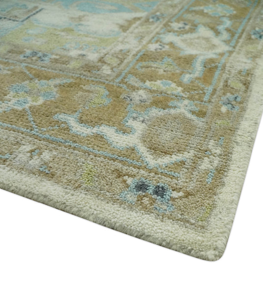 Custom Made Traditional Pattern Light Blue, Beige and Ivory Hand Knotted wool Area Rug