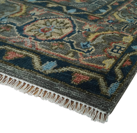 Traditional Oriental Hand Knotted Oushak Rug Blue, Rust and Charcoal  5x8, 6x9, 8x10, 9x12, 10x14, and 12x15 Ideal for Living, Bedroom, and Dining Rooms | CP999S