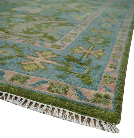 Hand Knotted Floral Oushak Rug Green and Blue Multi Size Ideal for Living, Bedroom, and Dining Rooms | CP1608