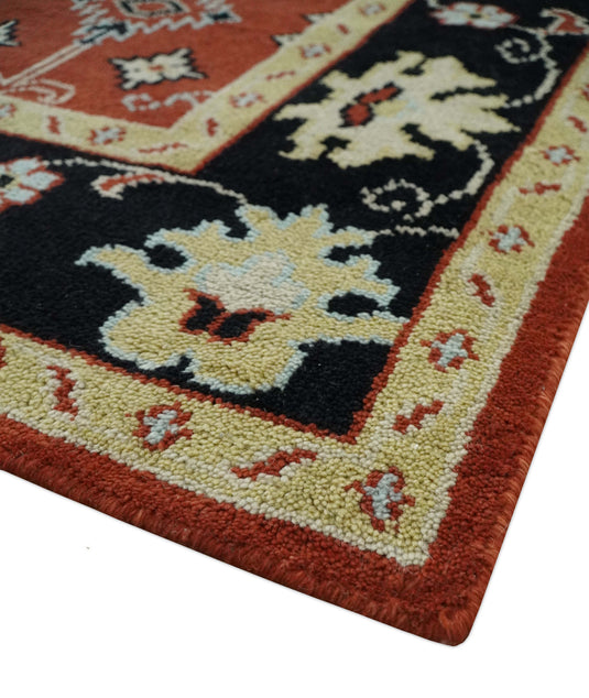 Traditional Pattern Red, Black, Light Beige And Ivory Hand Knotted 8x10 ft wool Area Rug