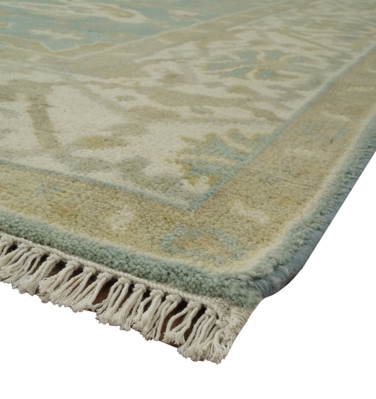 Hand Knotted Oriental Oushak Beige, Blue And Ivory Wool Rug 6x8.6 ft Ideal for Living, Bedroom And Dining Rooms | CP2360686