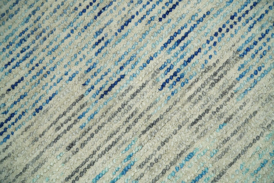 Custom Made Abstract Ivory, Blue, Charcoal And Beige Hand Tufted Wool Area Rug