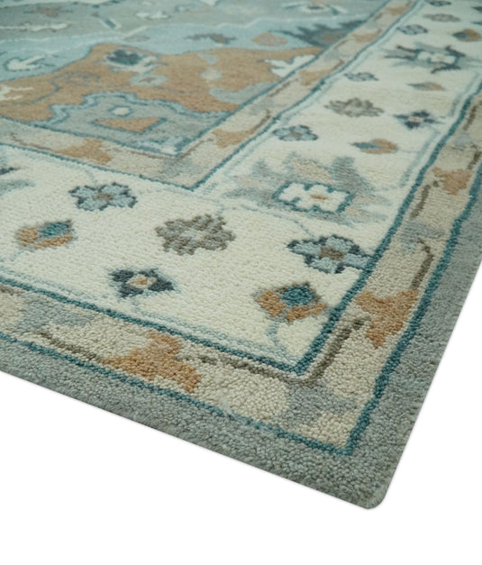 Custom Made Traditional Heriz Gray, Beige And Ivory Hand Knotted Wool Area Rug