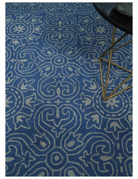 Custom Made Traditional Pattern Blue And Gray Hand Tufted  Wool Area Rug