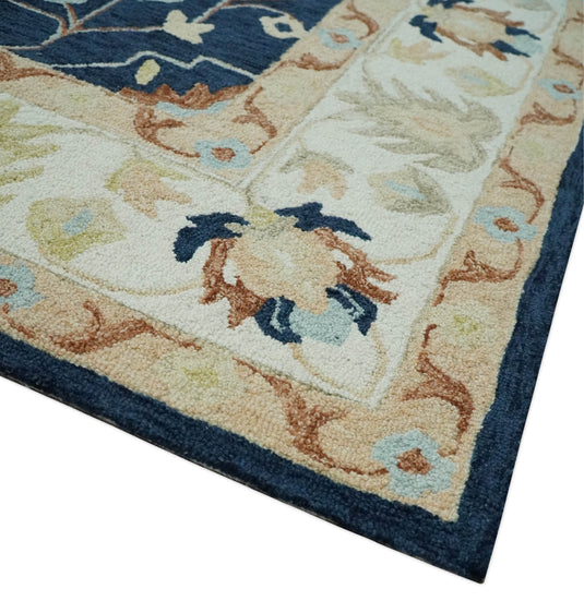 Custom Made Granada Light Brown, Blue, Olive, And Ivory Hand Tufted Wool Area Rug