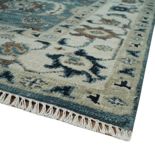 Hand Knotted Traditional Antique Oushak Rug Blue and Ivory Multi Size Ideal for Living, Bedroom, and Dining Rooms | CP1600