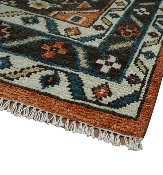 Rust Brown and Blue Hand Knotted 5X7, 5x8, and 8x10 Vintage Antique Persian Wool Area Rug, Bedroom, Living Room and Bedroom - CP810S