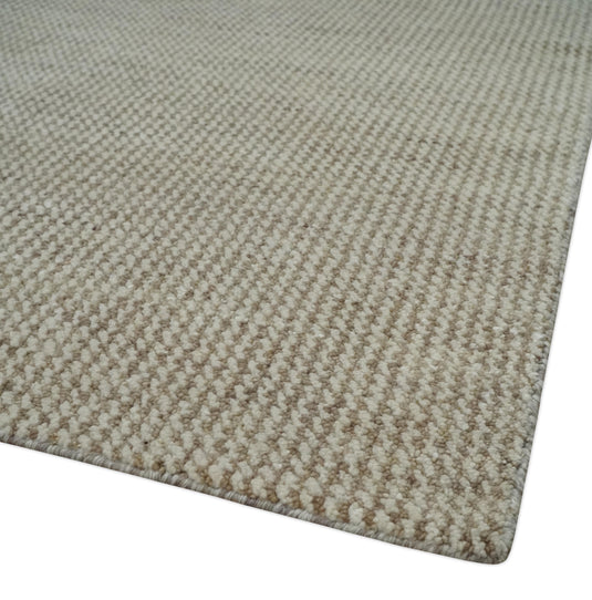 Custom Made Contemporary Beige And Ivory Hand Knotted Wool Area Rug