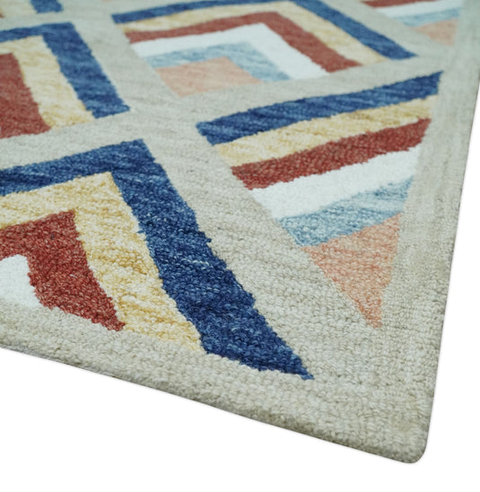 Custom Made Multicolor Modern Geometrical Chevron Pattern Hand Tufted Wool Area Rug