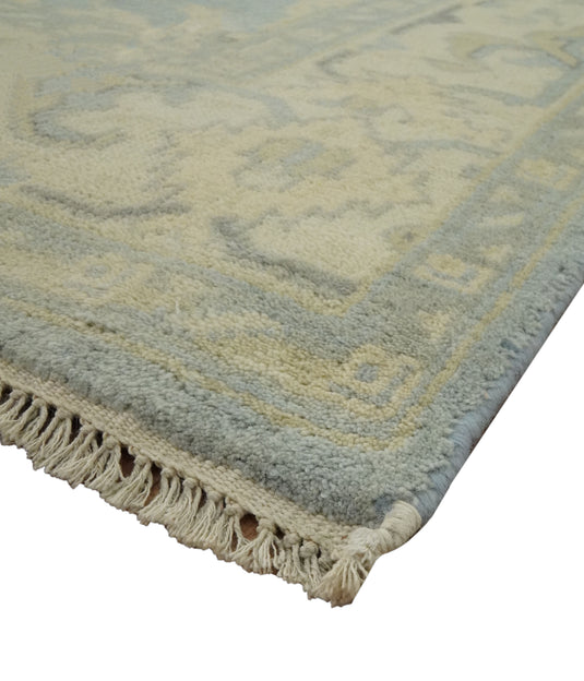 Custom Made Hand Knotted Traditional Pattern Gray And Beige Wool Area Rug