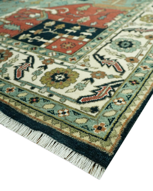 Hand Knotted Traditional Heriz Brown, Black, Blue And Ivory Serapi Wool Rug 9X12 ft Ideal for Living, Bedroom And Dining Rooms | CP2441912