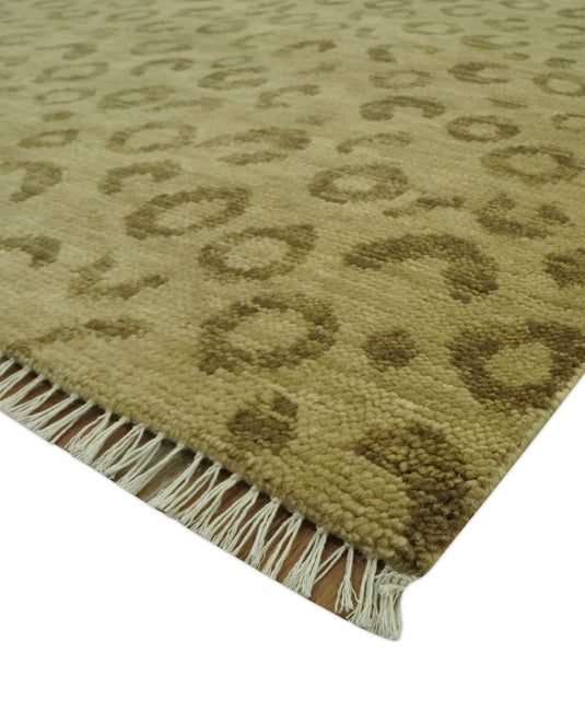 Hand Knotted Brown And Tan Leopard Print Wool Rug 8x10 ft Ideal for Living, Bedroom And Dining Rooms | CP2529810