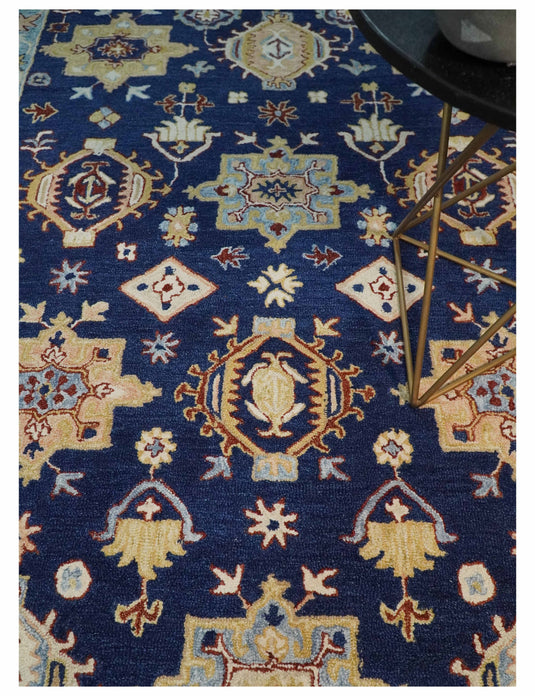 Custom Made Traditional Pattern Blue, Ivory, Gold And Rust Hand Tufted  Wool Area Rug