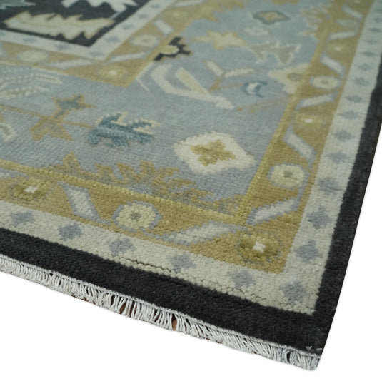 Custom Made Hand Knotted Oriental Oushak Black, Beige, Ivory And Gray Wool Area Rug