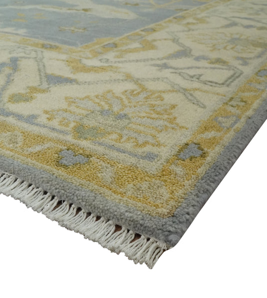 Custom Made Hand Knotted Silver, Beige And Cream Oriental Oushak Wool Area Rug