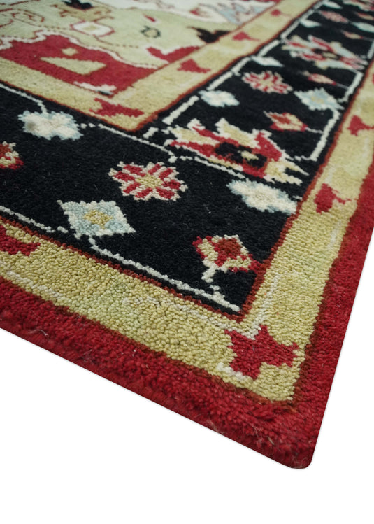 Traditional Pattern Red, Black, Ivory And Beige Hand Knotted 7.8x10 ft wool Area Rug