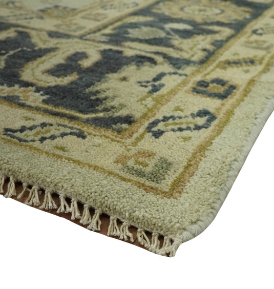 Custom Made Hand Knotted Cream, Beige And Charcoal Traditional Wool Area Rug